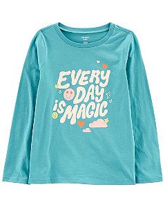 CAMISETA INFANTIL MENINA CARTERS MANGA LONGA VERDE EVERY DAY MAGIC