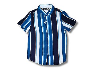CAMISA INFANTIL DENIM & FLOWER LISTRADA AZUL ESTILO CLÁSSICO