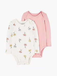 KIT 2 BODYS MENINA CARTERS ROSA E FLOR PURELY SOFT