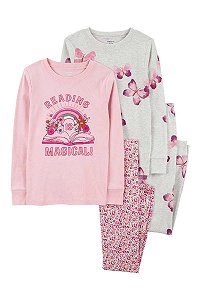 PIJAMA MENINA CARTERS 4 PÇS ROSA READING MAGICAL