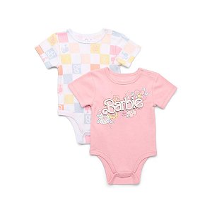 KIT 2 BODYS MENINA BARBIE ROSA E XADREZ ESTAMPA