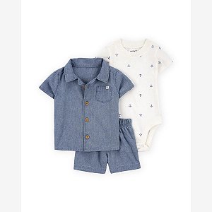 CONJUNTO MENINO CARTERS 3 PEÇAS JEANS FAKE ÂNCORA