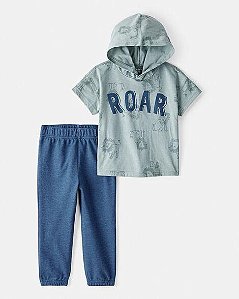 CONJUNTO 2 PÇS MENINO CARTERS CAMISETA VERDE LEÃO ROAR