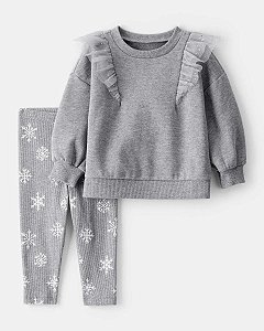 CONJUNTO 2 PÇS MENINA CARTERS MOLETINHO CINZA GLITER COM LEGGING