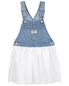 JARDINEIRA VESTIDO MENINA OSHKOSH JEANS RENDA
