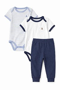 CONJUNTO 3 PÇS GAP BODY AZUL E BRANCO URSO