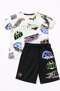 CONJ MENINO 2 PÇS HOT WHEELS CAMISETA E BERMUDA PRETA