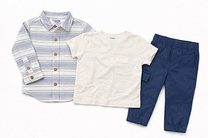 CONJ 3 PÇS MENINO PENGUIN CAMISA FLANELADA LISTRAS