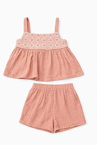 CONJUNTO MENINA MODERN MOMENTS SALMÃO DETALHE CROCHE