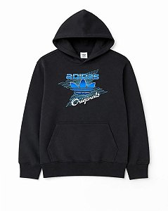 MOLETOM ADIDAS PRETO GORRO LOGO AZUL