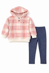 CONJUNTO MENINA TOMMY HILFIGER SHERPA XADREZ ROSA