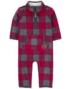 MACACAO FLEECE CARTERS XADREZ CINZA E VERMELHO GOLA SHERPA