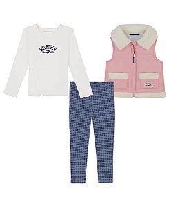 CONJUNTO MENINA TOMMY HILFIGER 3 PÇS COLETE ROSA CALÇA E CAMISETA