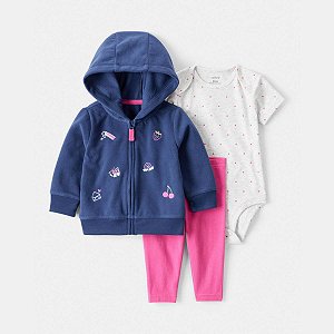 CONJUNTO MENINA CARTERS 3 PÇS JAQUETA FLEECE MORANGUINHO