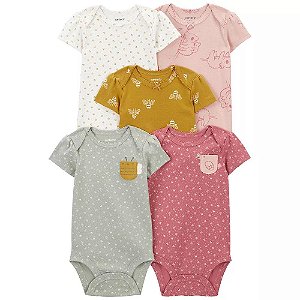 KIT 5 BODYS MENINA CARTERS FLORAL ANIMAIS