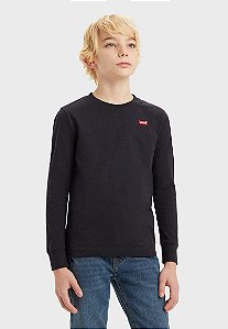 CAMISETA MENINO LEVIS PRETA MANGA CANELADA
