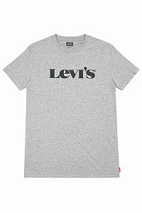 CAMISETA MENINO LEVIS CINZA LOGO PRETA MANGA CURTA