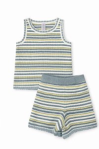 CONJ MENINA MODERN MOMENTS CROCHE LISTRAS REGATA E SHORTS
