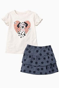 CONJ MENINA WONDER NATION CAMISETA CACHORRO SAIA POÁ CHUMBO