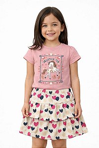 CONJ MENINA WONDER NATION CAMISETA UNICÓRNIO SAIA CORAÇÕES