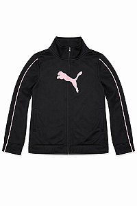JAQUETA MENINA PUMA PRETA LOGO ROSA