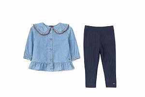 CONJ 2 PÇS MENINA TOMMY HILFIGER BATA JEANS LEGGING AZUL MARINHO