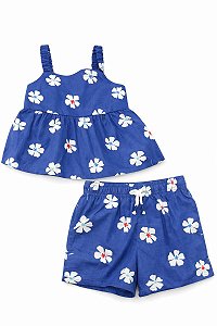 CONJ 2 PÇS MENINA WONDER NATION BATA E SHORTS AZUL FLORES