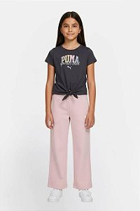CONJUNTO 2 PÇS MENINA PUMA CALÇA ROSA FLEECE E CAMISETA CHUMBO