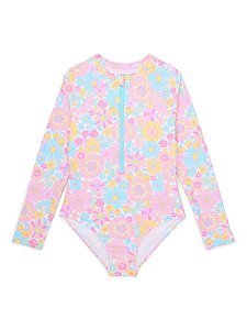 MAIÔ INFANTIL MENINA WONDER NATION FLORES ZÍPER AZUL