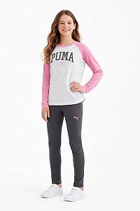 CONJUNTO MENINA PUMA CAMISETA CINZA LEGGING CHUMBO