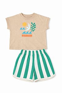 CONJUNTO 2 PÇS OKIE DOKIE CAMISETA BEGE JUST CHILL