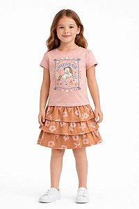 CONJ MENINA WONDER NATION CAMISETA UNICÓRNIO SAIA MARROM FLOR