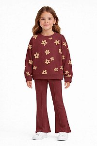 CONJUNTO MENINA NACIONAL MOLETOM MARROM FLOR