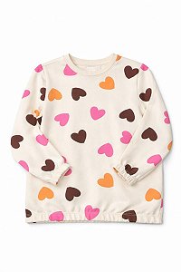 BLUSA INF. MENINA NACIONAL BEGE CORAÇÃO MOLETOM