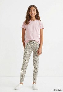 CONJUNTO CAMISETA ROSA E LEGGING BEGE FLOR - NACIONAL