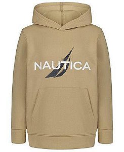 BLUSA MOLETOM NAUTICA BEGE LOGO BRANCO FORRADA FLEECE
