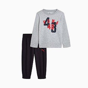 CONJUNTO 2 PÇS MENINO PUMA MOLETOM CINZA CALÇA AZUL MARINHO