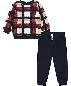 CONJ 2 PÇS MENINO TOMMY HILFIGER BLUSA SHERPA XADREZ CALÇA AZUL