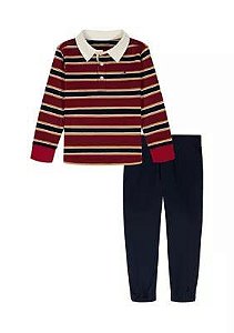 CONJ 2 PÇS MENINO TOMMY HILFIGER CAMISETA POLO LISTRAS CALÇA SARJA