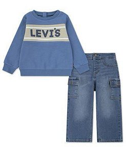 CONJUNTO MENINO 2 PÇS LEVIS MOLETOM AZUL E CALÇA JEANS