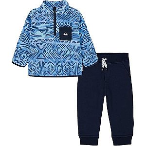 CONJ 2 PÇS MENINO QUIKSILVER BLUSA FLEECE AZUL GEOMETRICA