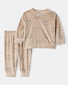 PIJAMA INFANTIL CARTERS 2 PÇS BEGE URSO VELUDO
