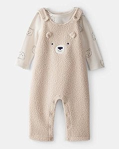 JARDINEIRA CARTERS SHERPA URSO COM CAMISETA MANGA LONGA