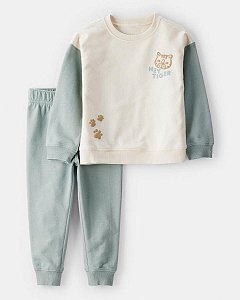 CONJ 2 PÇS MENINO CARTERS BLUSA HEY TIGER E CALÇA VERDE MOLETINHO