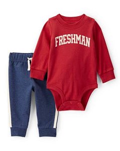 CONJ 2 PÇS MENINO CARTERS BODY VERMELHO FRESHMAN CALÇA MOLETINHO