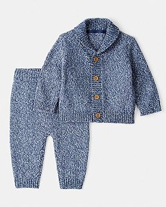 CONJ 2 PÇS MENINO CARTERS CARDIGAN E CALÇA FIO AZUL MESCLA
