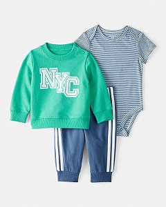 CONJ 3 PÇS MENINO CARTERS VERDE NYC - BODY E CALÇA