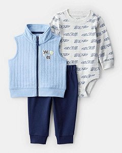 CONJ 3 PÇS MENINO CARTERS COLETE AZUL BANDEIRA - BODY E CALÇA MOLETOM