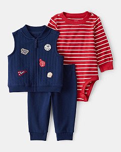 CONJ 3 PÇS MENINO CARTERS COLETE AZUL GAME DAY - BODY E CALÇA MOLETOM