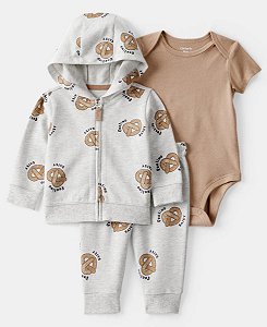 CONJ 3 PÇS MENINO CARTERS JAQUETA E CALÇA CINZA PRETZEL COM BODY
